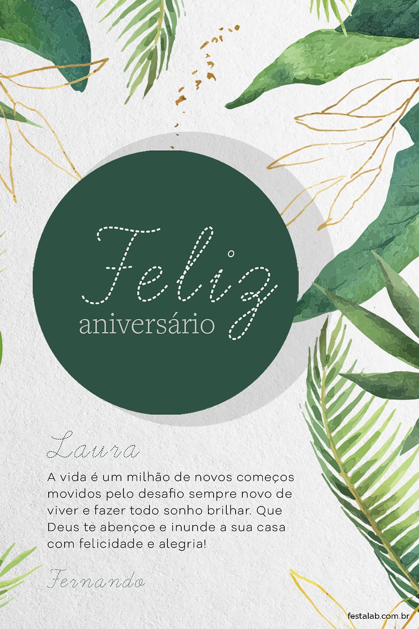 Crie seu Cartão de Aniversário - Folhas Verde com a Festalab