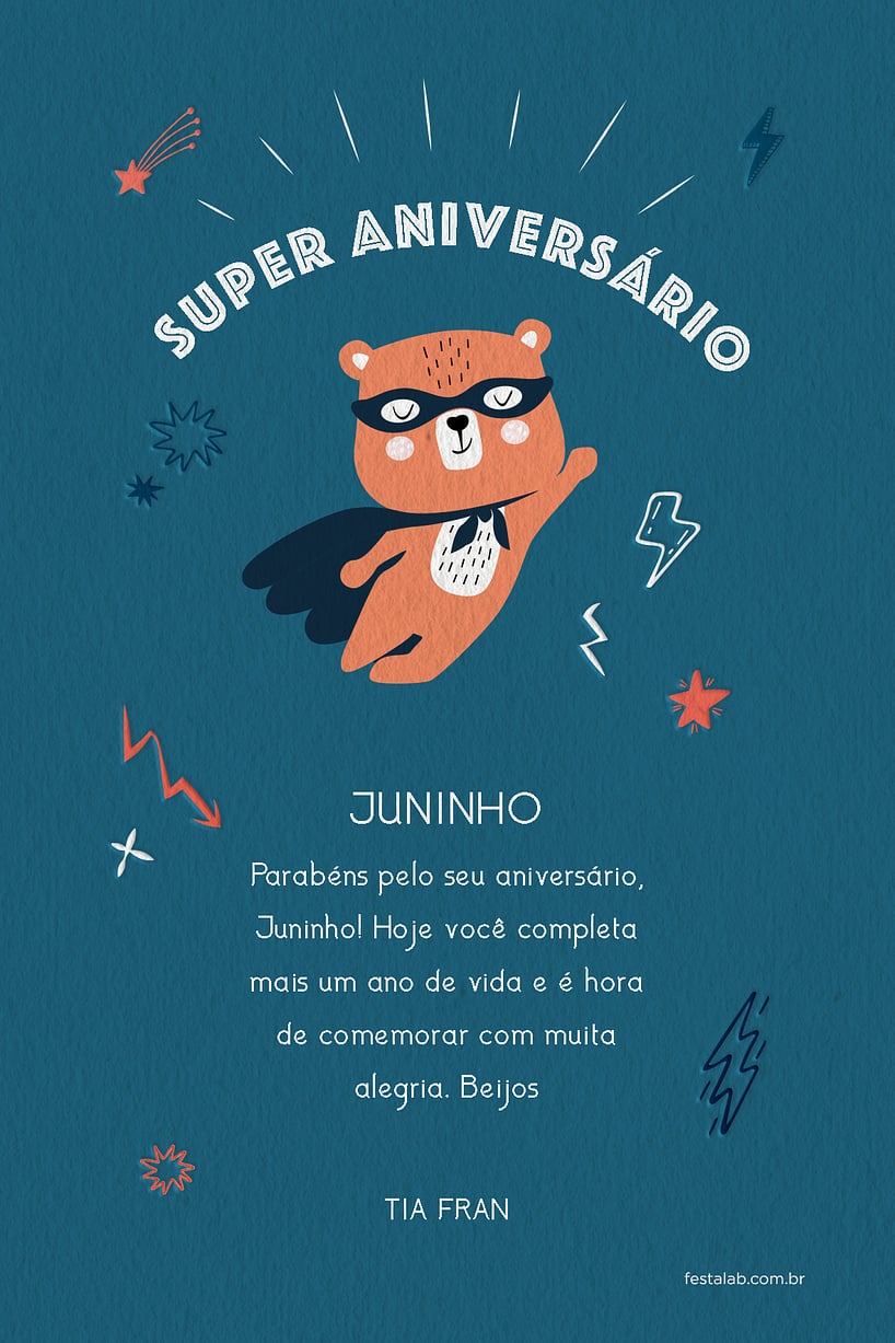 Crie seu Cartão de Aniversário - Heroi Ursinho com a Festalab