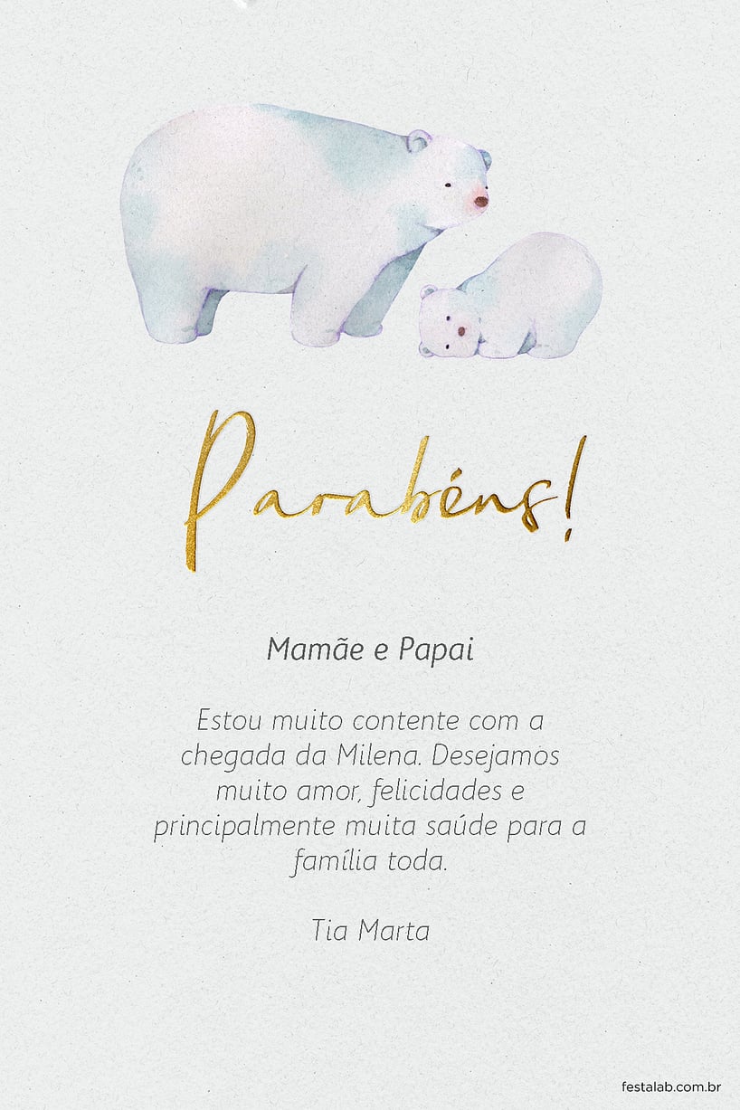 Crie seu Cartão de Chá de bebê - Urso Polar com a Festalab