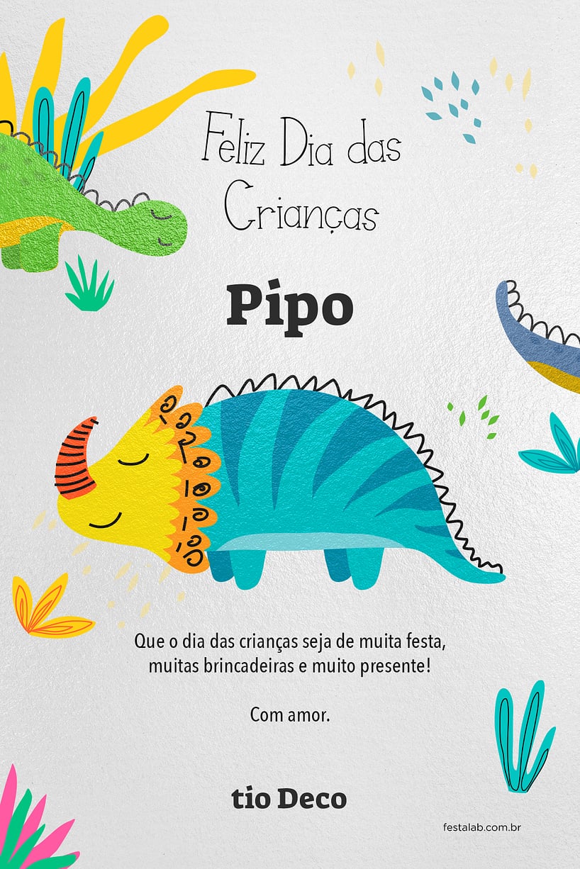 Cartao de Ocasioes especiais - Dino Baby - Dia das Criancas
