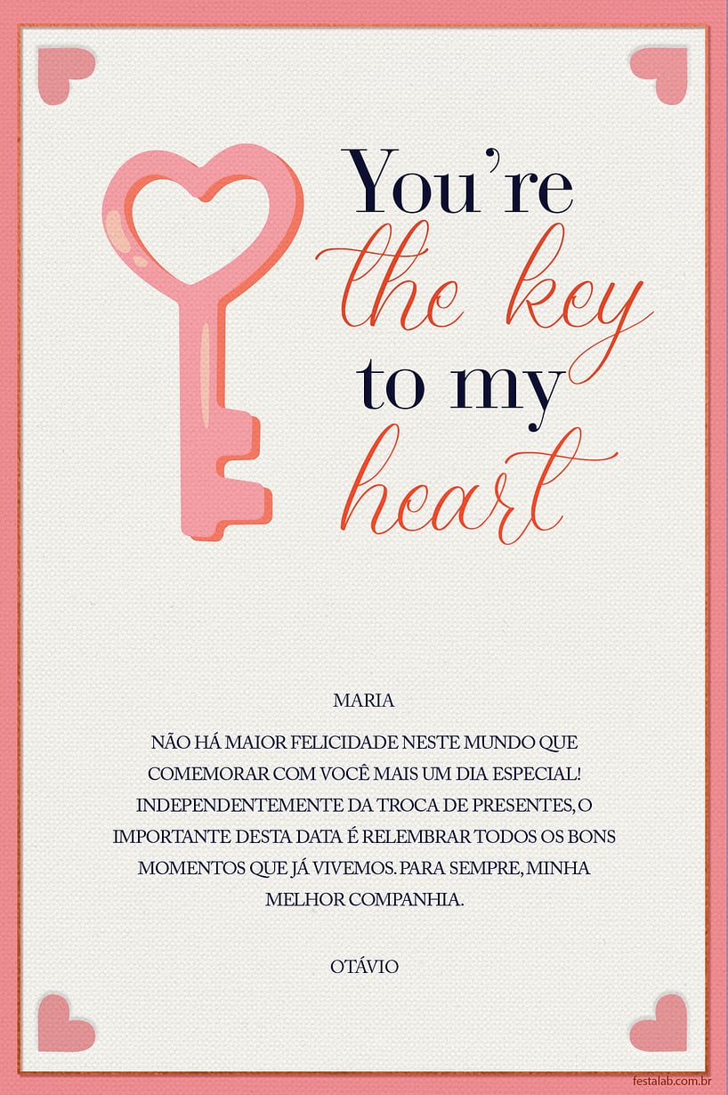 Cartao de Ocasioes especiais - Key to my heart