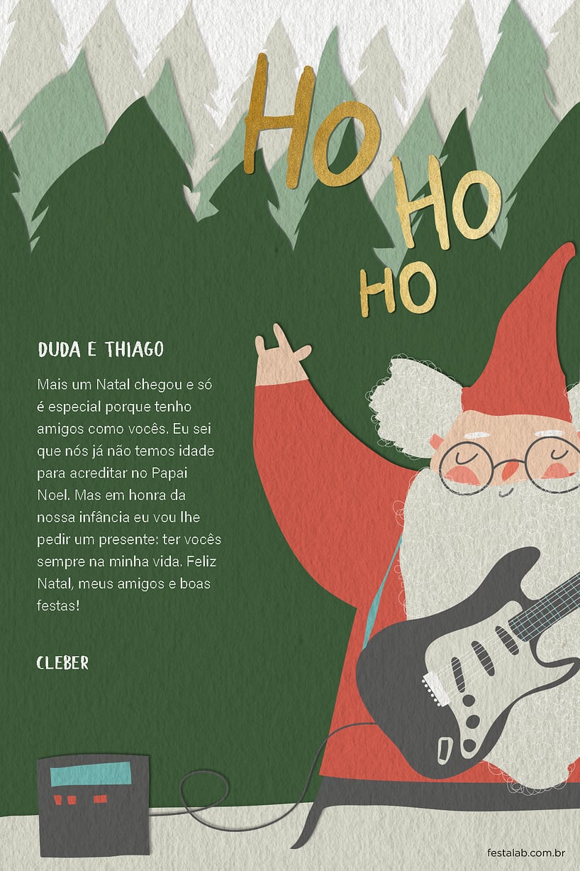 Crie seu Cartão de Ocasiões especiais - Papai Noel Roqueiro com a Festalab