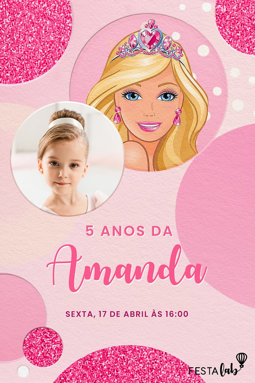 Criar convite de aniversário - Brilho Rosa da Barbie| FestaLab