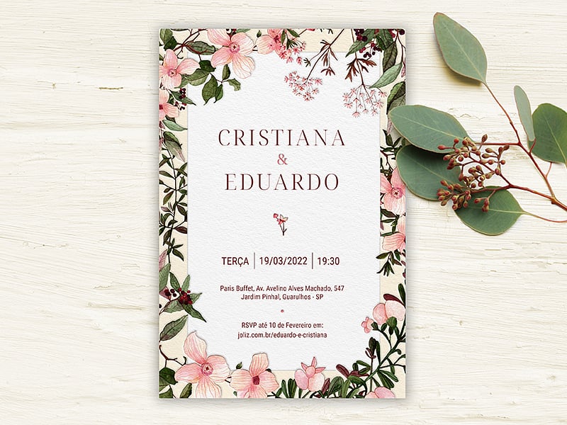 Crie seu convite de casamento - Floral rosa| FestaLab