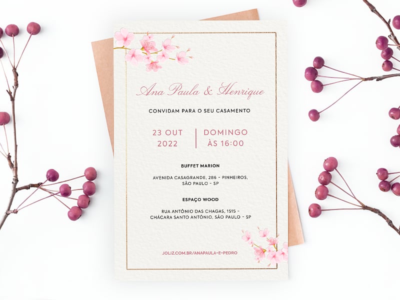 Crie seu convite de casamento - Sakuras delicadas| FestaLab